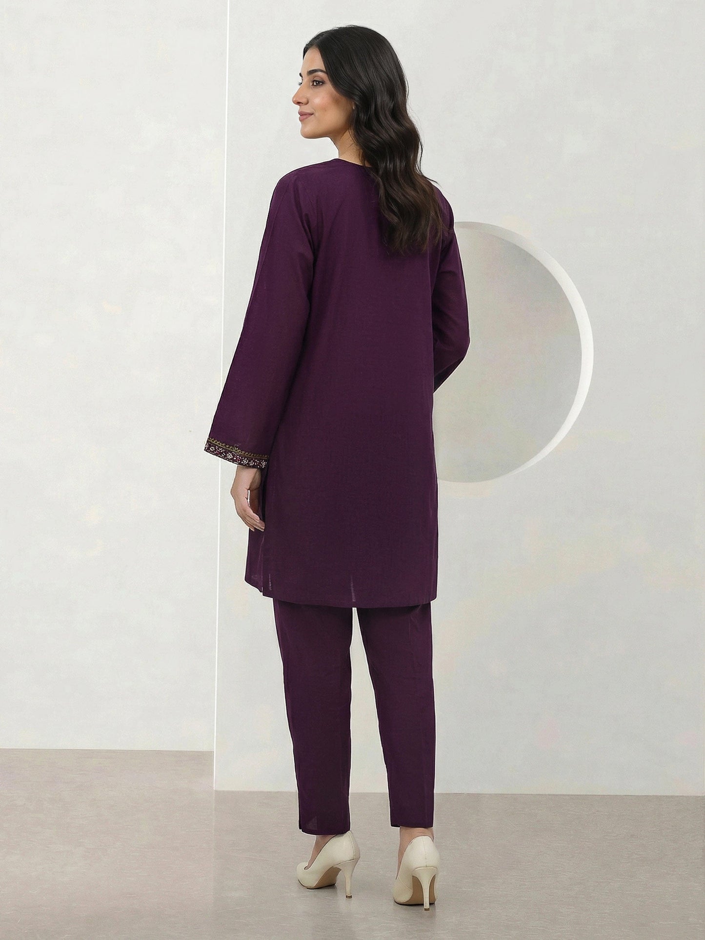 2 Piece Cambric Slub Suit- Embroidered (Pret)