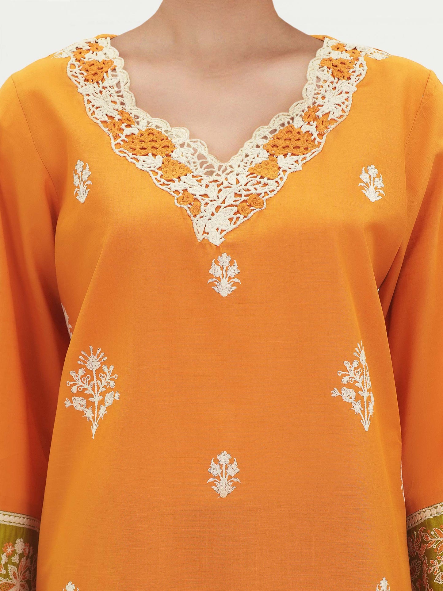 2 Piece Cambric Slub Suit- Embroidered (Pret)