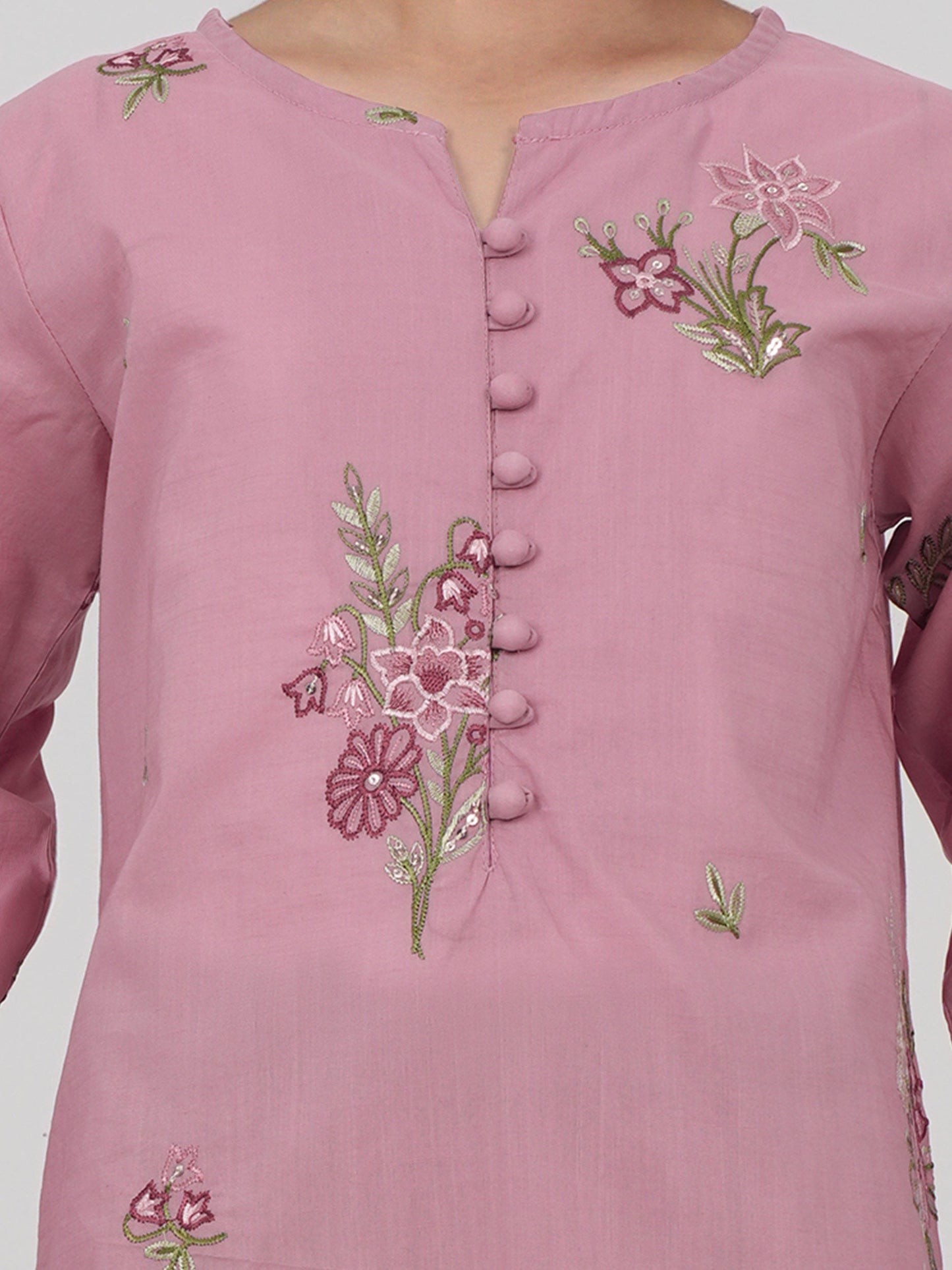2 Piece Cambric Slub Suit- Embroidered (Pret)